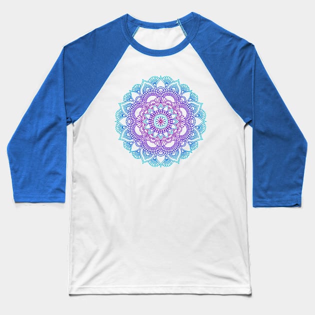 Mandala blue purple Baseball T-Shirt by Mako Design 